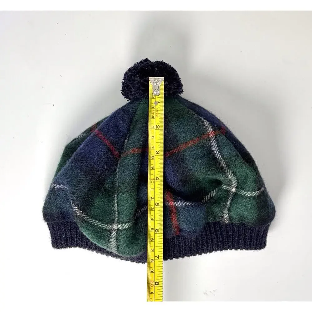 Scottish Lochcarron wool beanie hat Highlander plaid tam pom grn blu red wht NWT